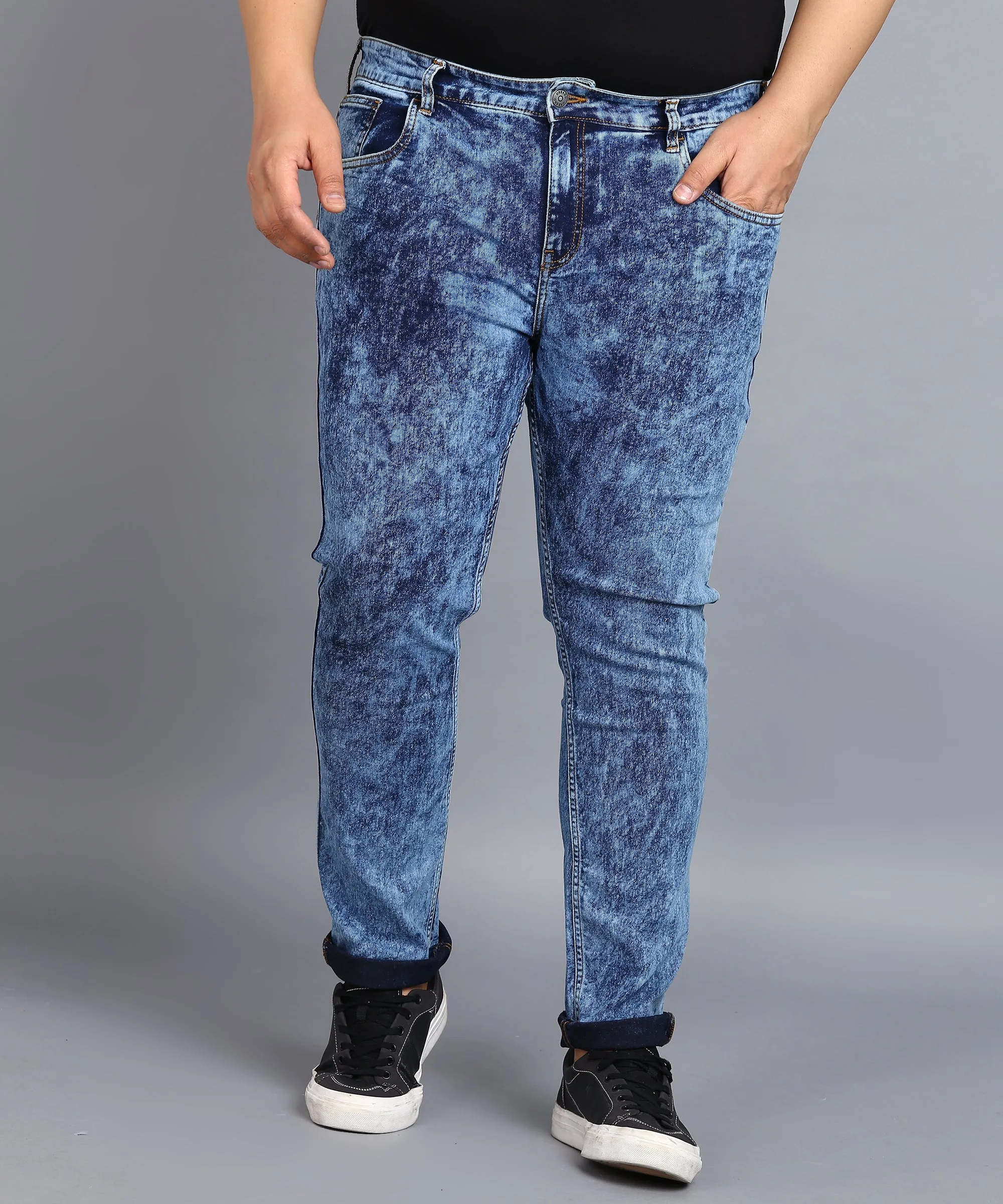 Plus Men's Blue Regular Fit Washed Jeans Stretchable