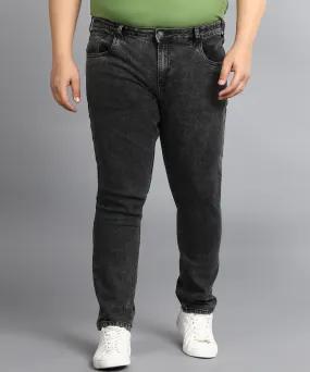 Plus Men's Carbon Grey Regular Fit Washed Jeans Stretchable