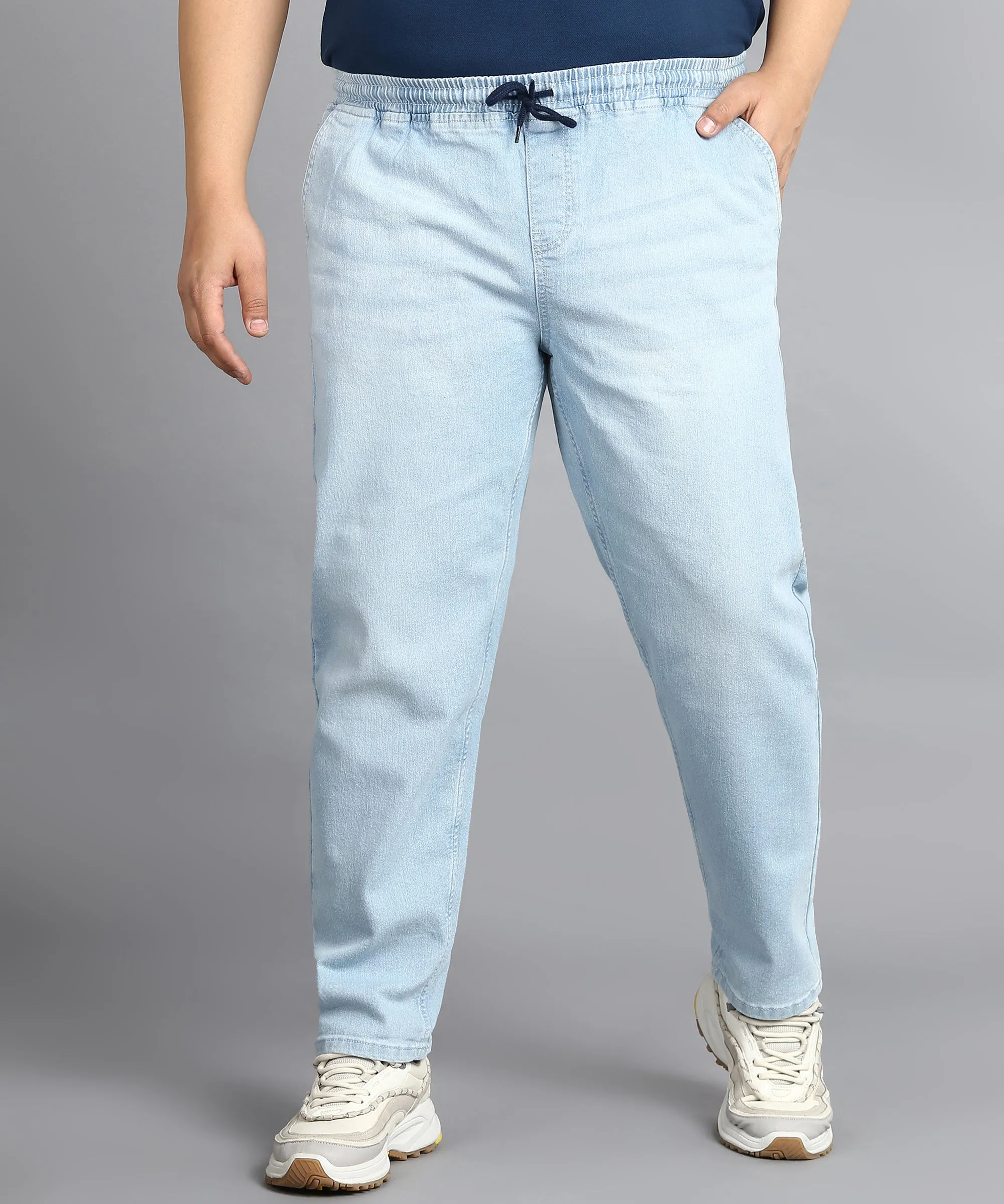 Plus Men's Ice Blue Regular Fit Washed Jogger Jeans Stretchable