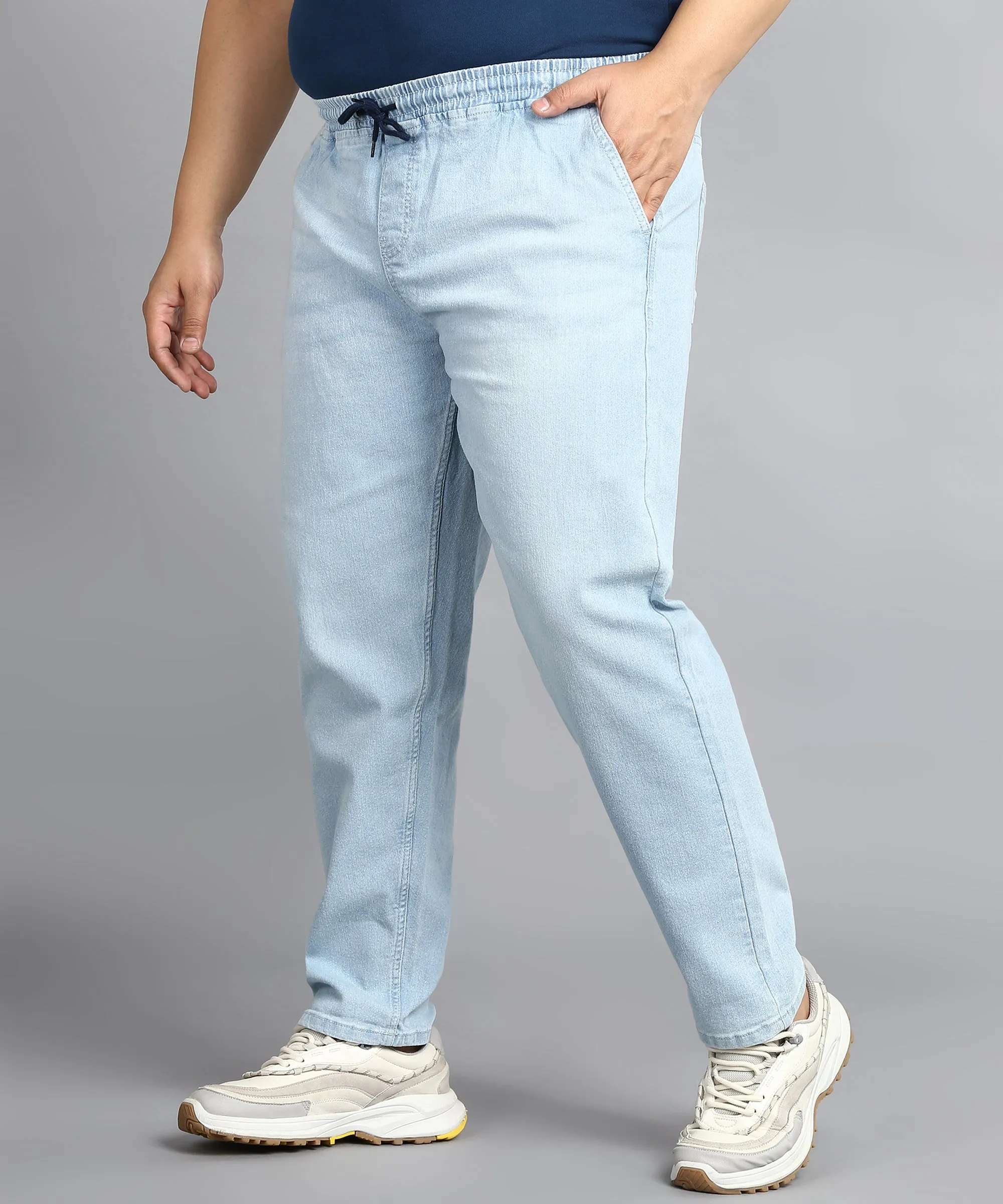 Plus Men's Ice Blue Regular Fit Washed Jogger Jeans Stretchable