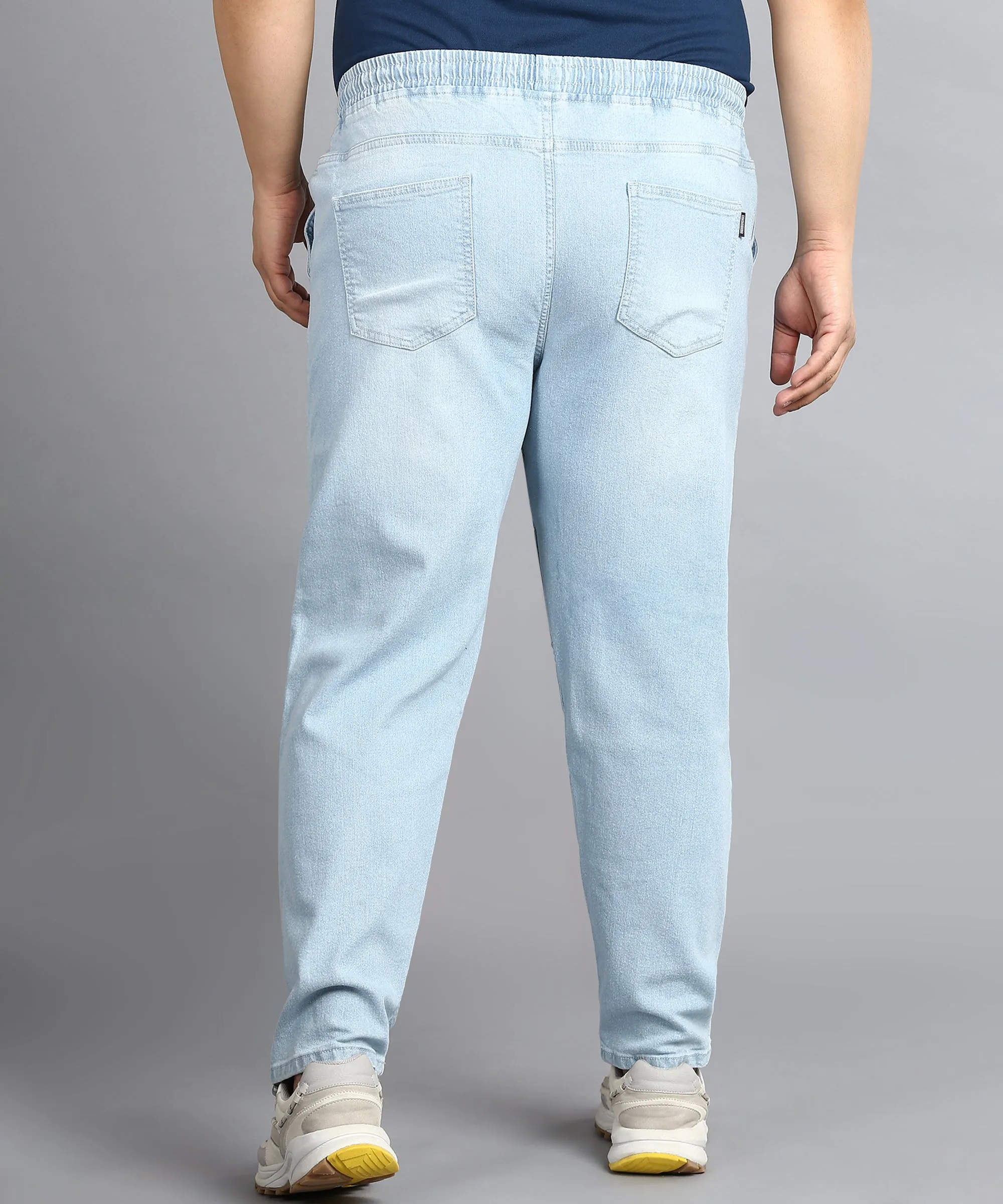 Plus Men's Ice Blue Regular Fit Washed Jogger Jeans Stretchable