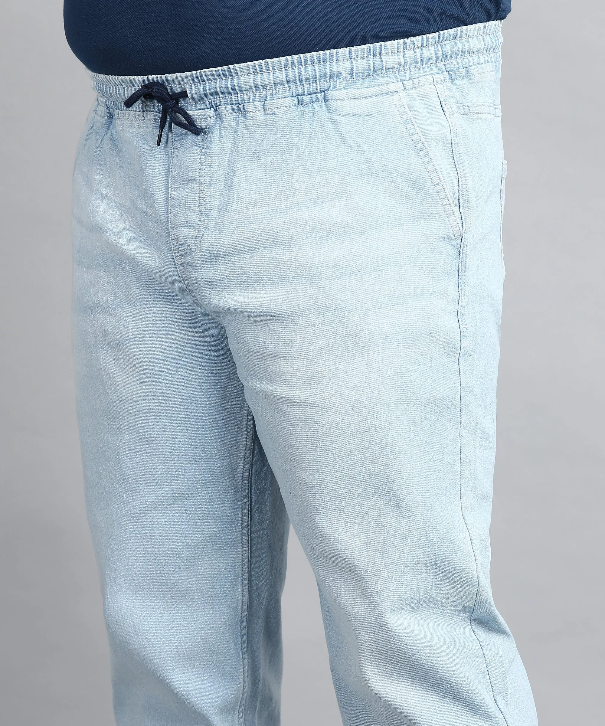 Plus Men's Ice Blue Regular Fit Washed Jogger Jeans Stretchable