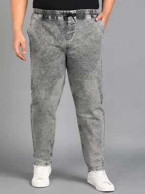 Plus Men's Ice Grey Regular Fit Washed Jogger Jeans Stretchable