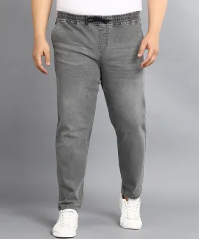 Plus Men's Light Grey Regular Fit Washed Jogger Jeans Stretchable