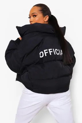 Plus 'Official' Back Slogan Puffer Jacket