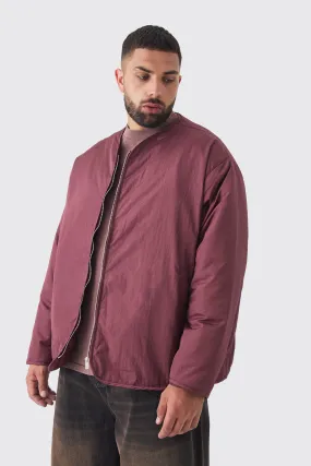 Plus Oversized Collarless Padded Bomber Jacket In Wine