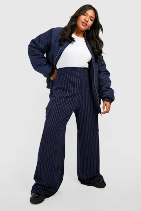 Plus Pinstripe Wide Leg Cargo Pants