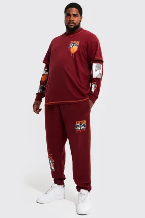 Plus Regular Faux Layer Photoprint Tracksuit | boohooMAN UK