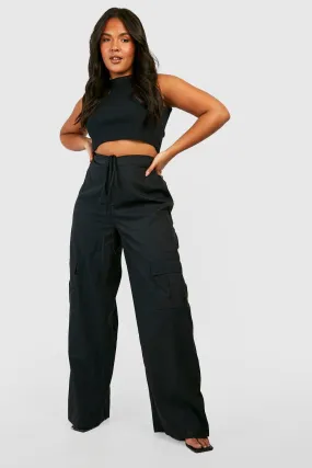 Plus Tie Waist Wide Leg Cargo Pants