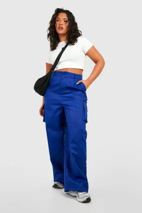 Plus Twill Belted Wide Leg Cargo Pants