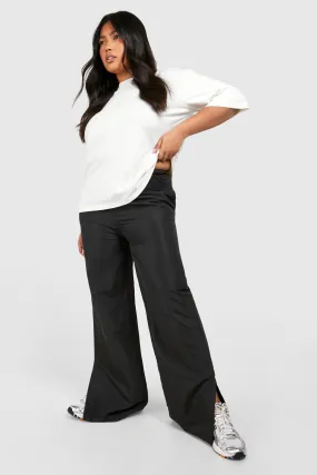 Plus Wide Leg Split Hem Cargo Pants