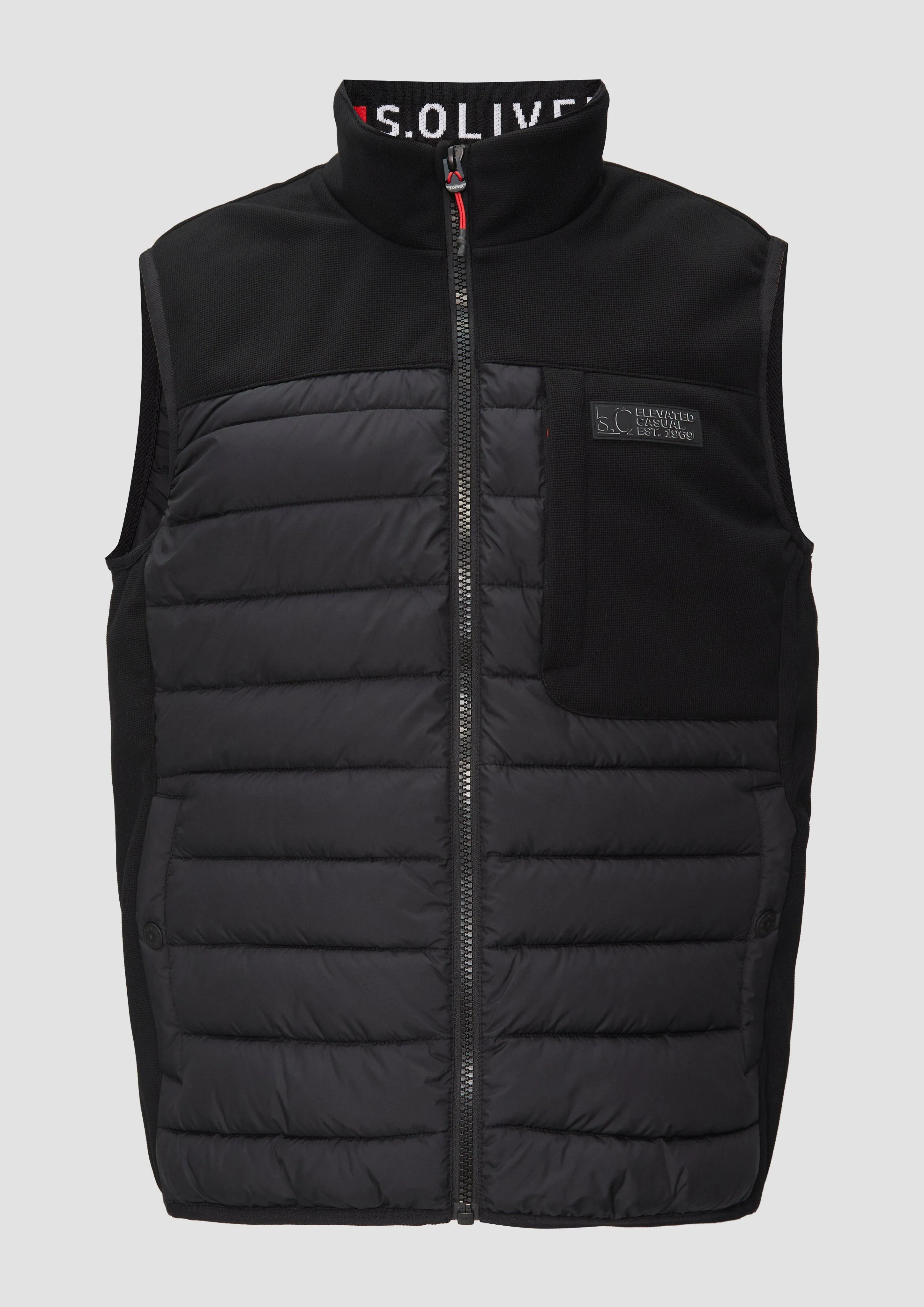 Puffer body warmer in a mix of materials with contrasting details