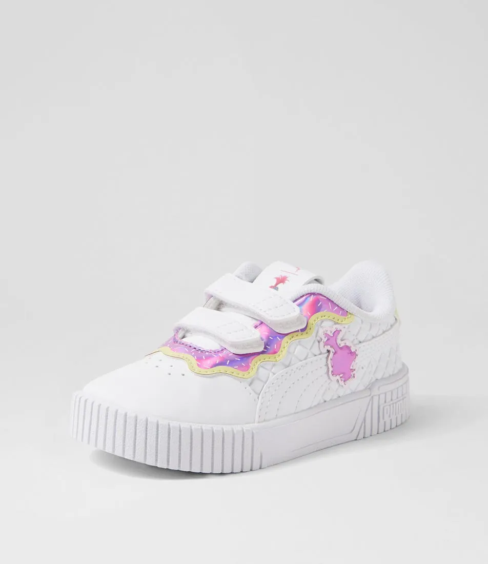 PUMA Carina 2 Trolls V Pre White Mauve Cucumber Sneakers