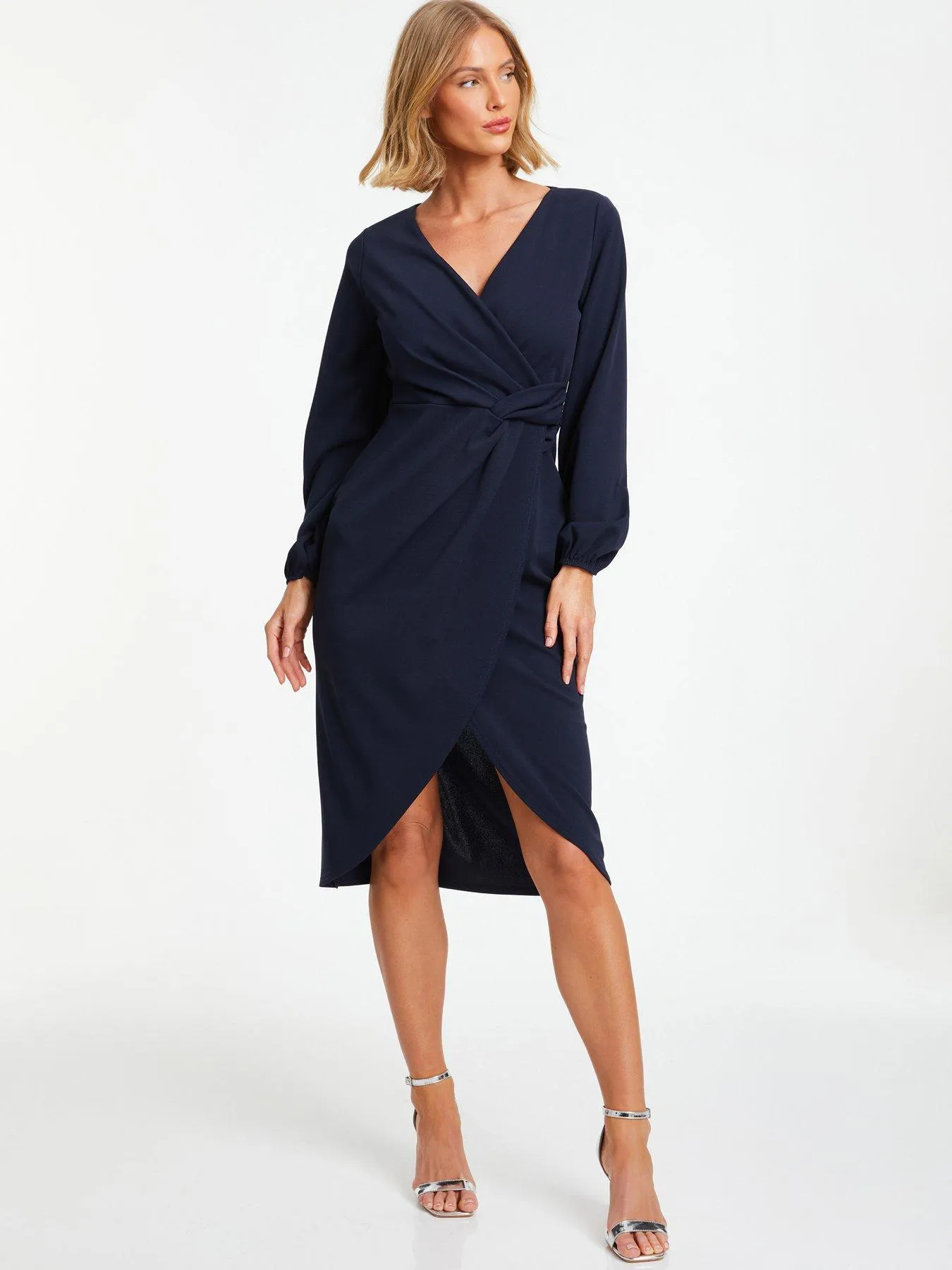 Quiz Navy Knot Front Wrap Midi Dress