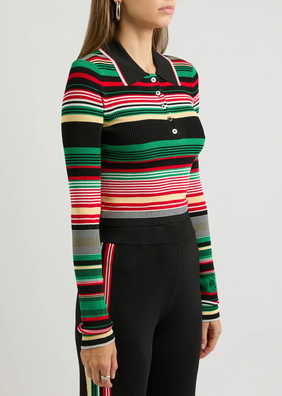 RABANNE Striped ribbed-knit polo shirt -                         -                     -                