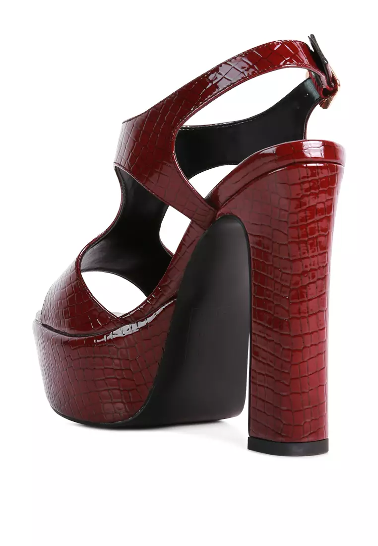 Rag & CO. Burgundy Croc High Heeled Cut Out Sandals