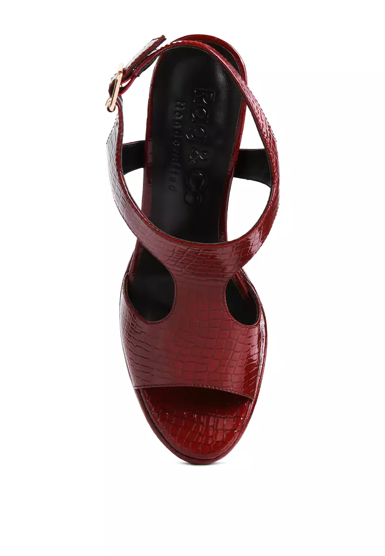 Rag & CO. Burgundy Croc High Heeled Cut Out Sandals