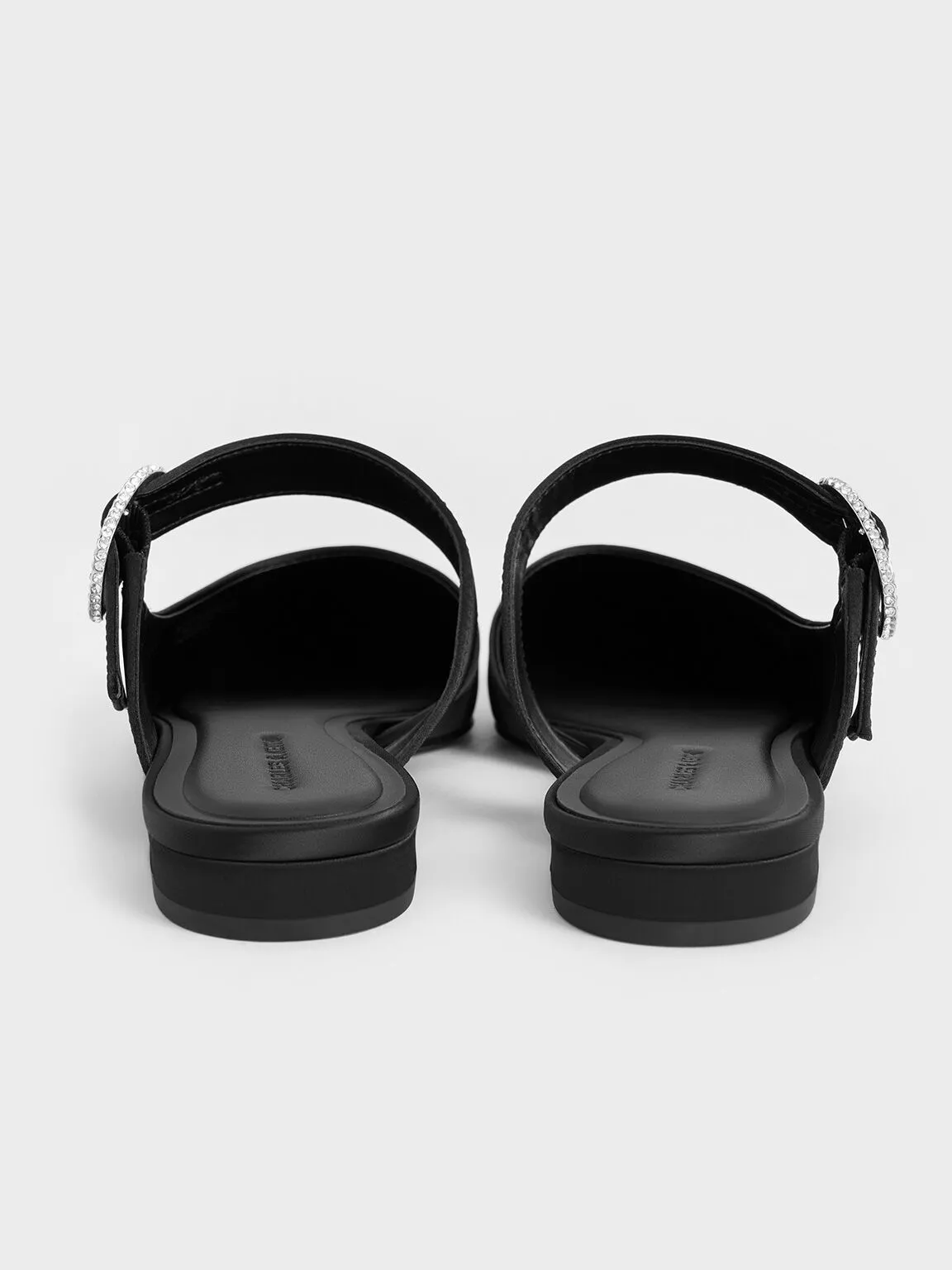 Recycled Polyester Crystal-Buckle Pointed-Toe Mules - Black Textured