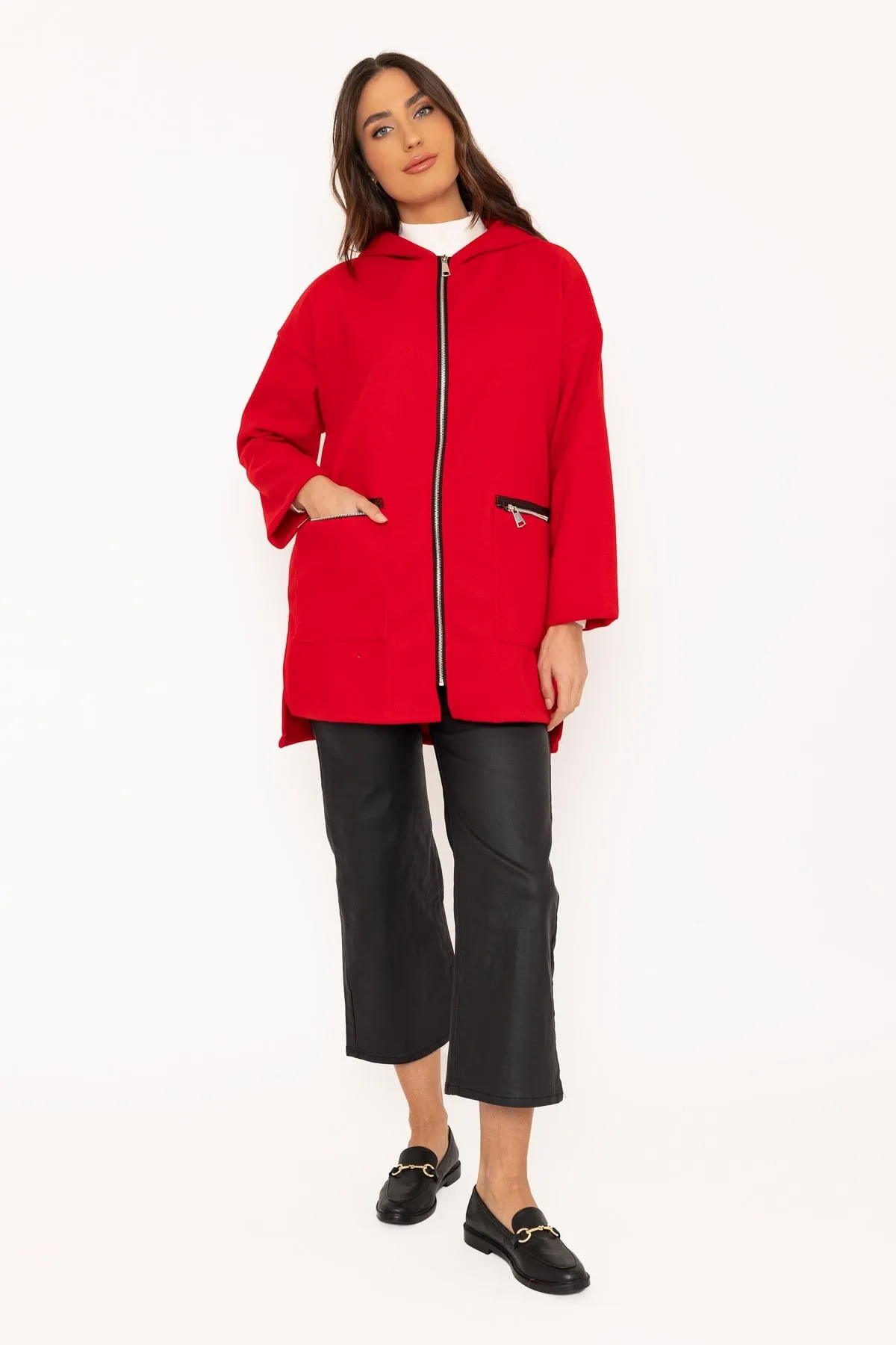 Red Zip Up Jacket With Hood