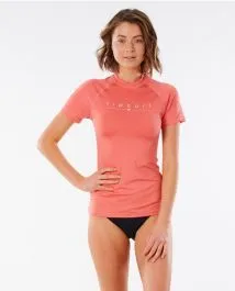 Rip Curl Golden Rays Short Sleeve Womens Rash Vest in Coral