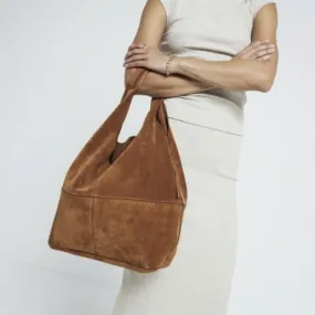 River Island Womens Brown Panel Suede Slouch Tote Bag