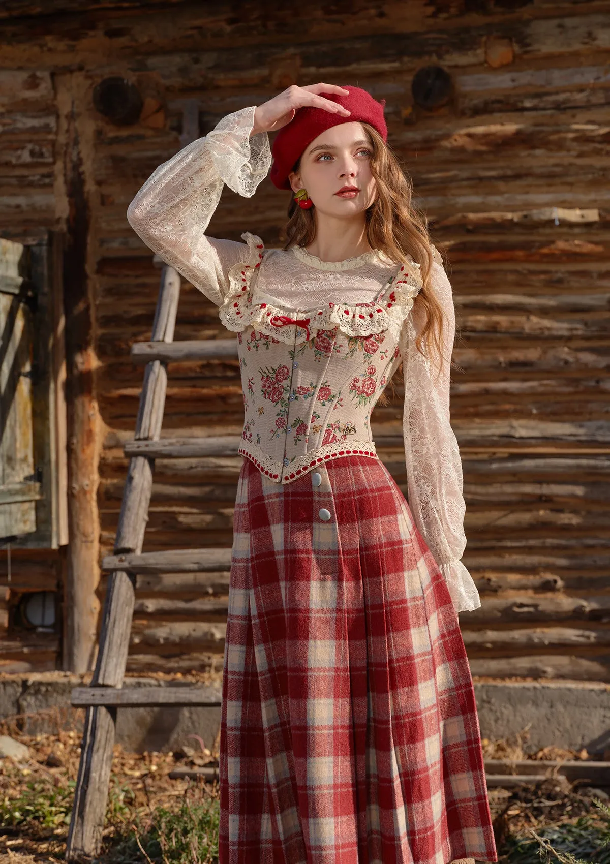 Rosey Christmas Cottage Skirt