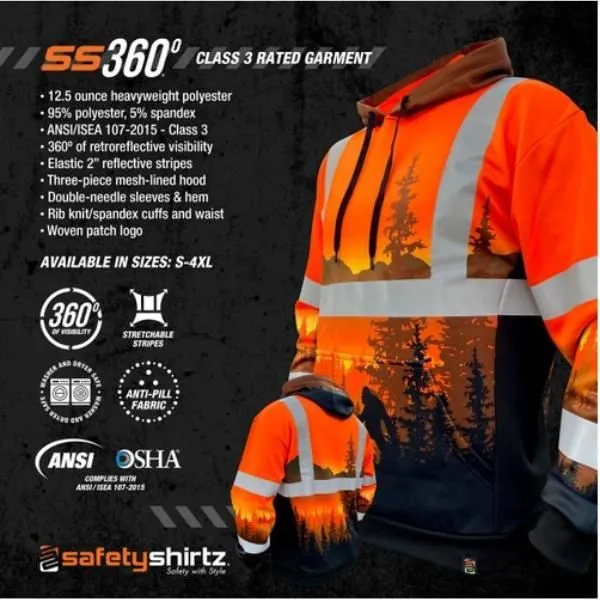 SafetyShirtz Wildland Sasquatch Orange Class 3 Type-R Safety Hoodie