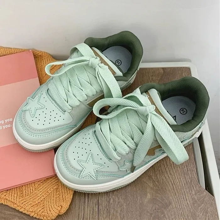 Sage Green Aesthetic Star Sneakers