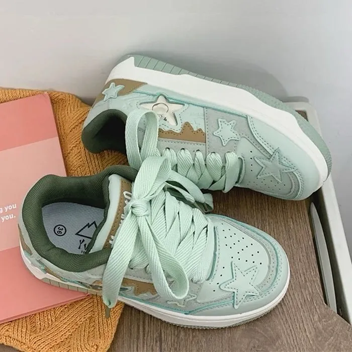 Sage Green Aesthetic Star Sneakers