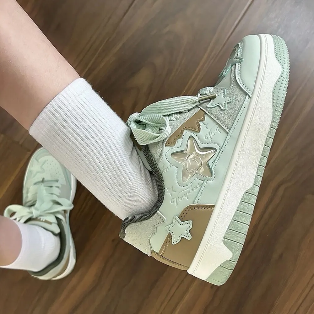 Sage Green Aesthetic Star Sneakers