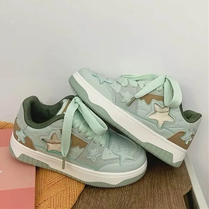 Sage Green Aesthetic Star Sneakers