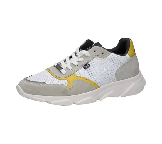 SANSIBAR scarpe da uomo in vera pelle, sneakers per il tempo libero, scarpe stringate alla moda 1047903 bianco/grigio/giallo