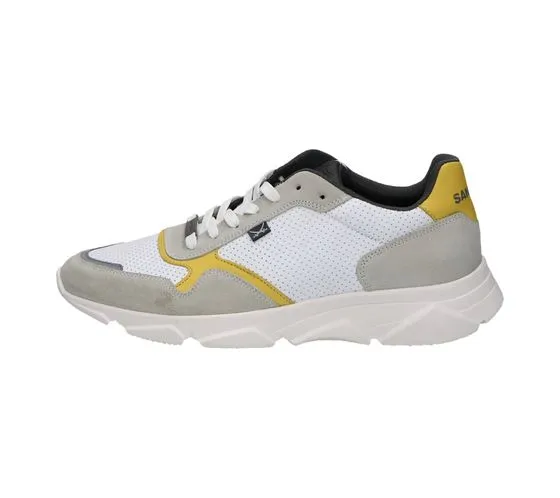 SANSIBAR scarpe da uomo in vera pelle, sneakers per il tempo libero, scarpe stringate alla moda 1047903 bianco/grigio/giallo