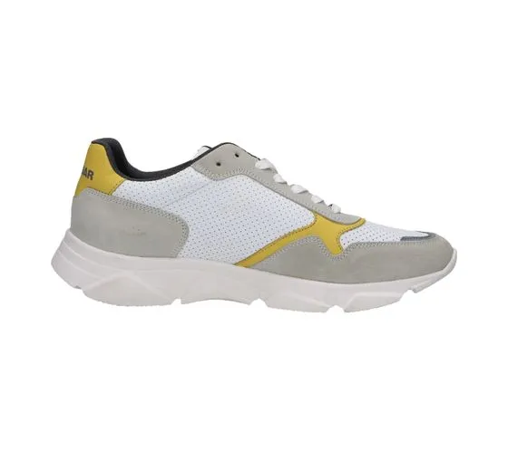 SANSIBAR scarpe da uomo in vera pelle, sneakers per il tempo libero, scarpe stringate alla moda 1047903 bianco/grigio/giallo