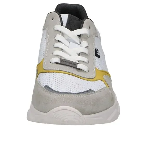 SANSIBAR scarpe da uomo in vera pelle, sneakers per il tempo libero, scarpe stringate alla moda 1047903 bianco/grigio/giallo