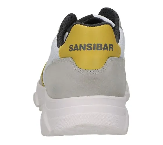 SANSIBAR scarpe da uomo in vera pelle, sneakers per il tempo libero, scarpe stringate alla moda 1047903 bianco/grigio/giallo