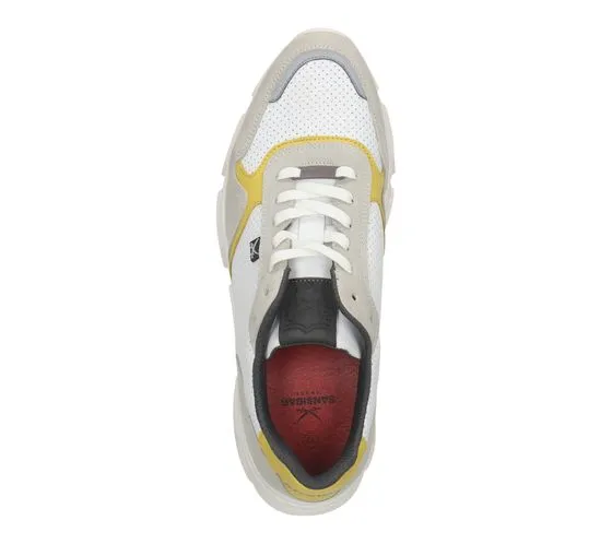 SANSIBAR scarpe da uomo in vera pelle, sneakers per il tempo libero, scarpe stringate alla moda 1047903 bianco/grigio/giallo