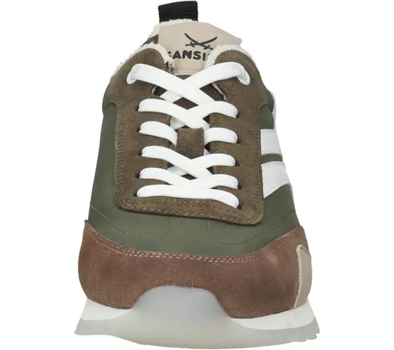 SANSIBAR scarpe uomo in vera pelle sneakers tempo libero con suola removibile 1096343 beige/verde/bianco