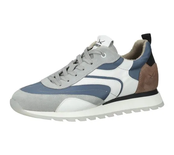 SANSIBAR sneakers da uomo in vera pelle con suola removibile, scarpe stringate alla moda 1096335 bianco/blu/grigio