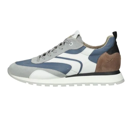 SANSIBAR sneakers da uomo in vera pelle con suola removibile, scarpe stringate alla moda 1096335 bianco/blu/grigio