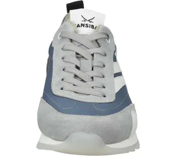 SANSIBAR sneakers da uomo in vera pelle con suola removibile, scarpe stringate alla moda 1096335 bianco/blu/grigio