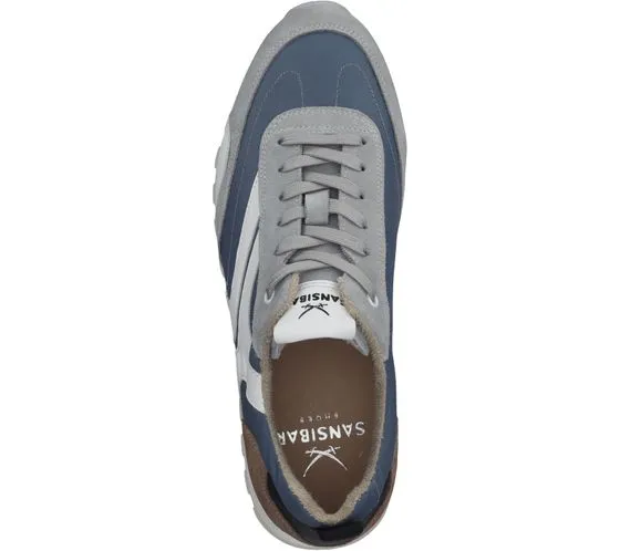 SANSIBAR sneakers da uomo in vera pelle con suola removibile, scarpe stringate alla moda 1096335 bianco/blu/grigio