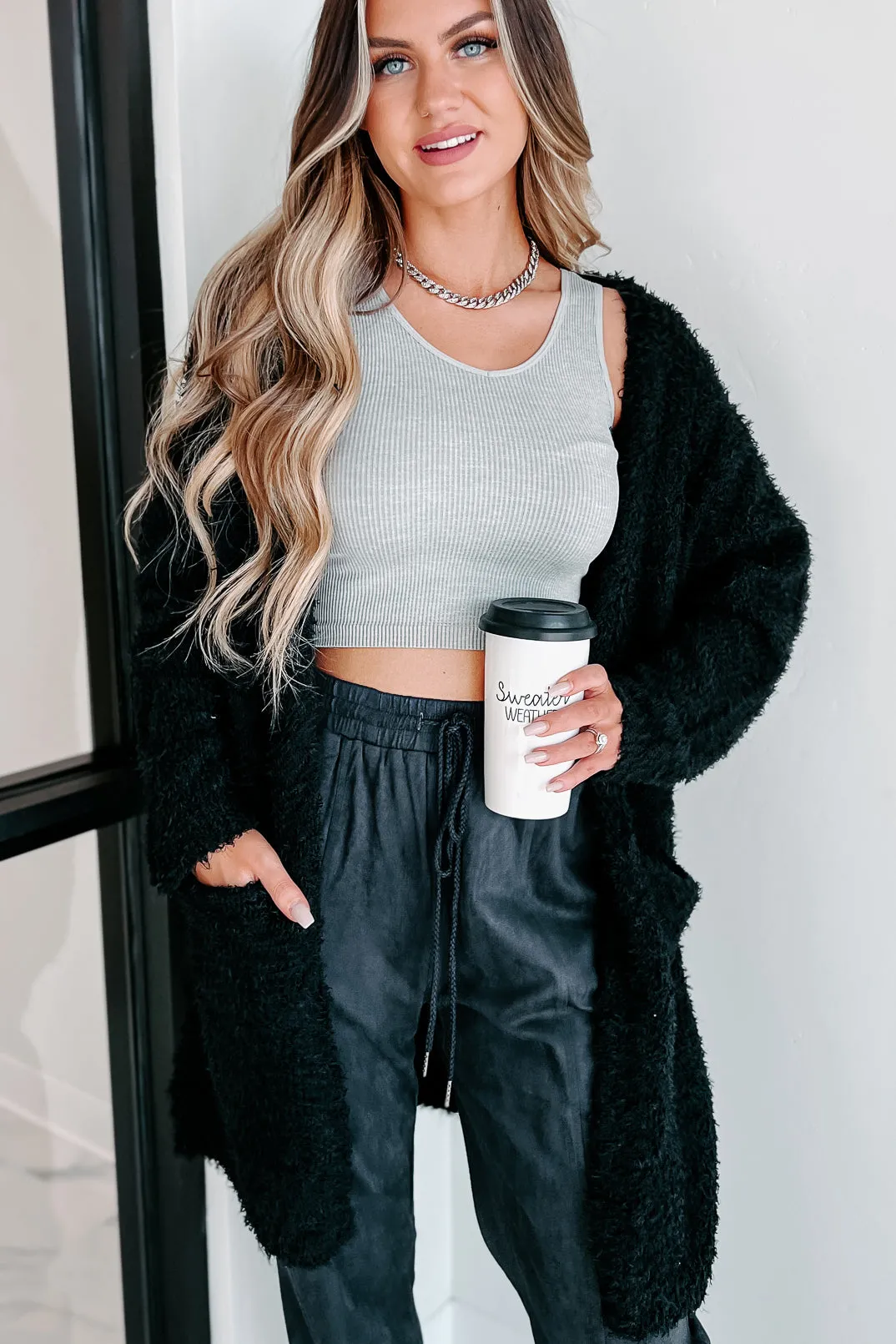Say You'll Stay Open Front Cardigan (Black)