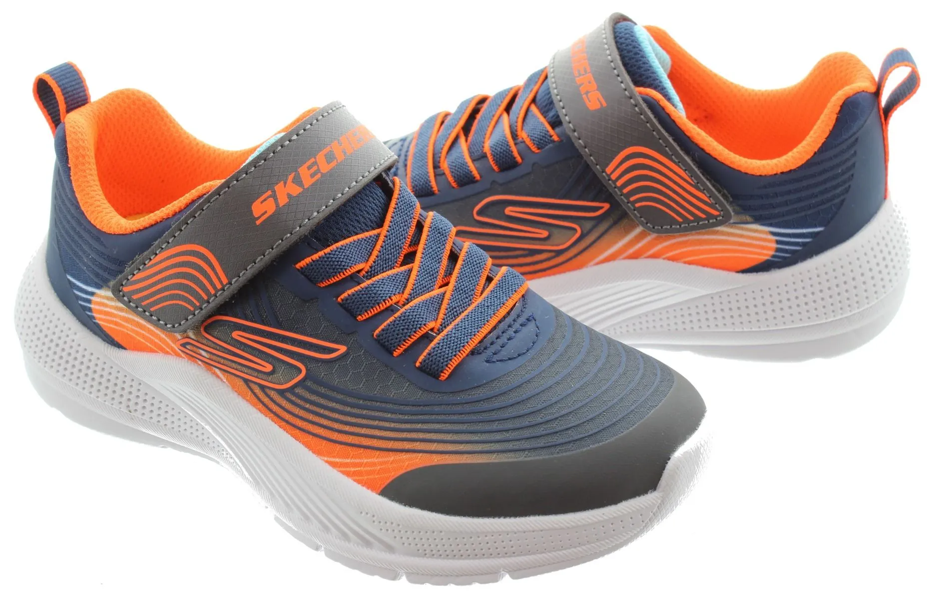 SKECHERS Kids 403926L Microspec Advance Trainers In Navy And Orange