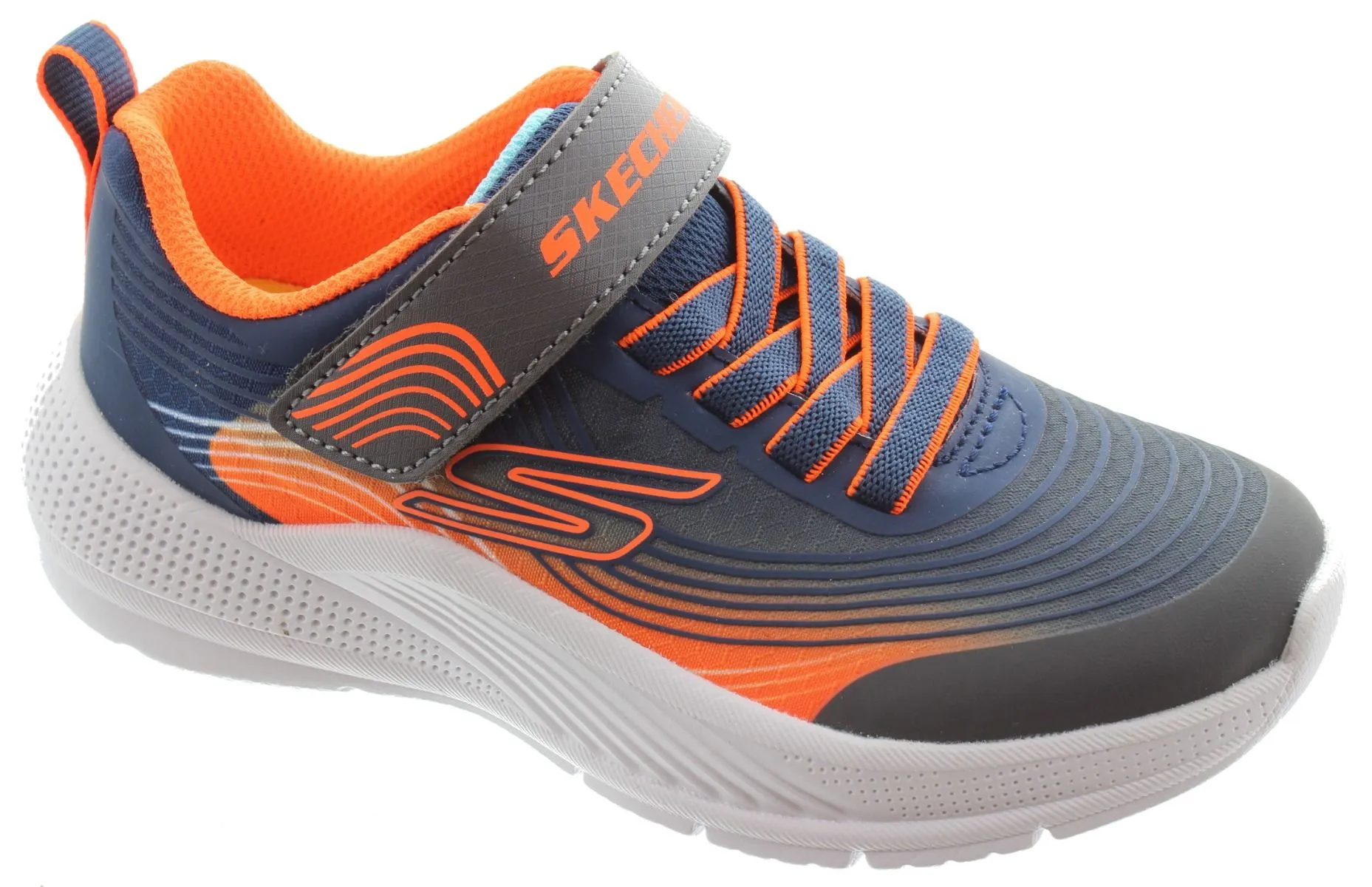 SKECHERS Kids 403926L Microspec Advance Trainers In Navy And Orange