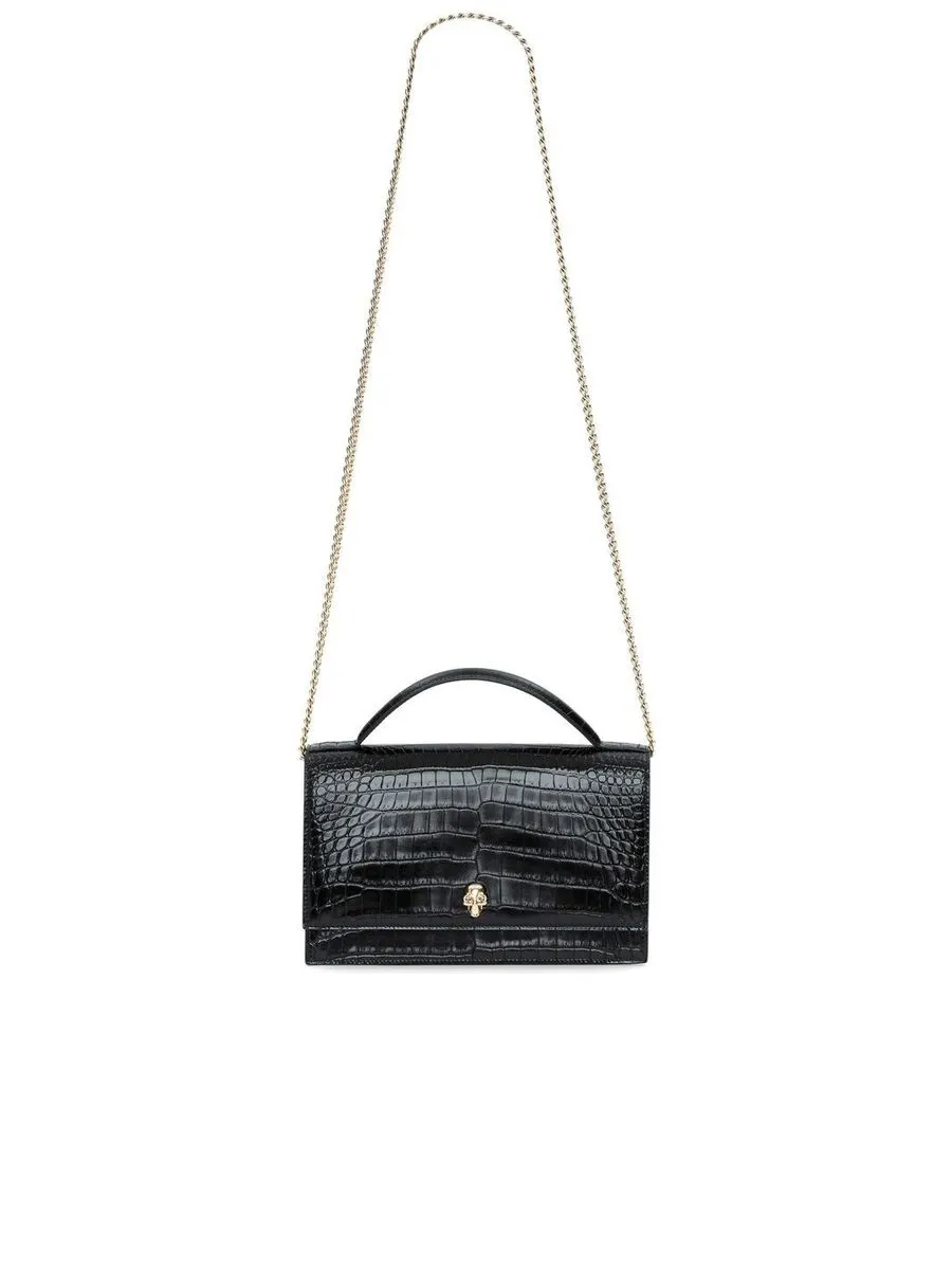 Skull Crocodile-Embossed Shoulder Bag
