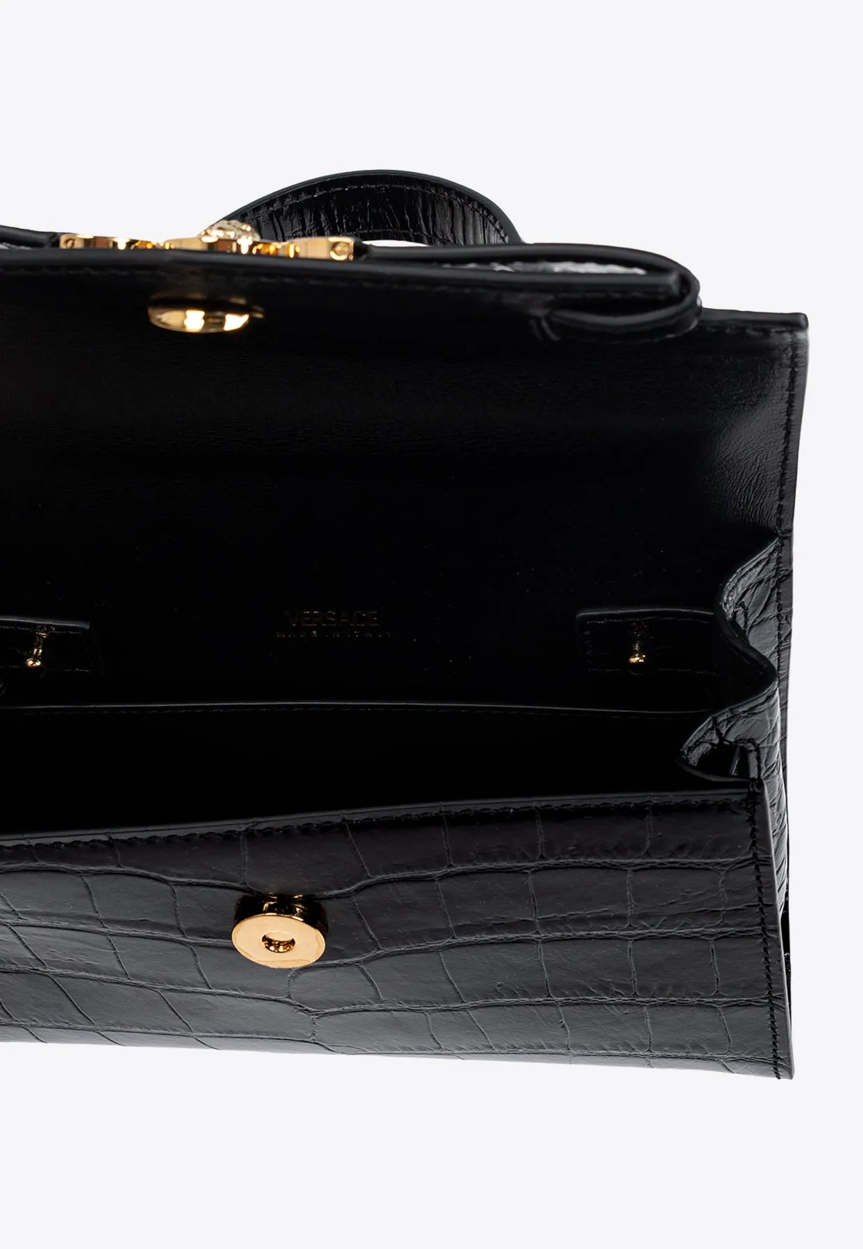 Small Medusa 95 Top Handle Bag in Croc-Embossed Leather