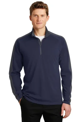 Sport-Tek Sport-Wick Textured Colorblock 1/4-Zip Pullover ST861 True Navy/ Iron Grey