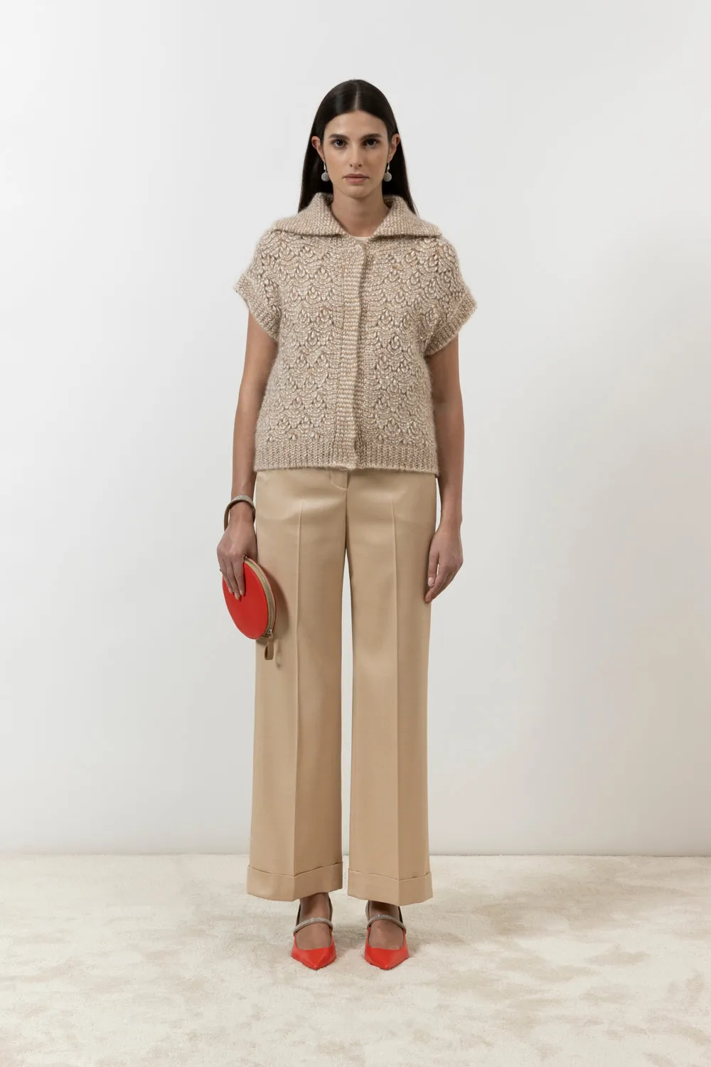 Straight trousers in wool and viscose jaspé flannel