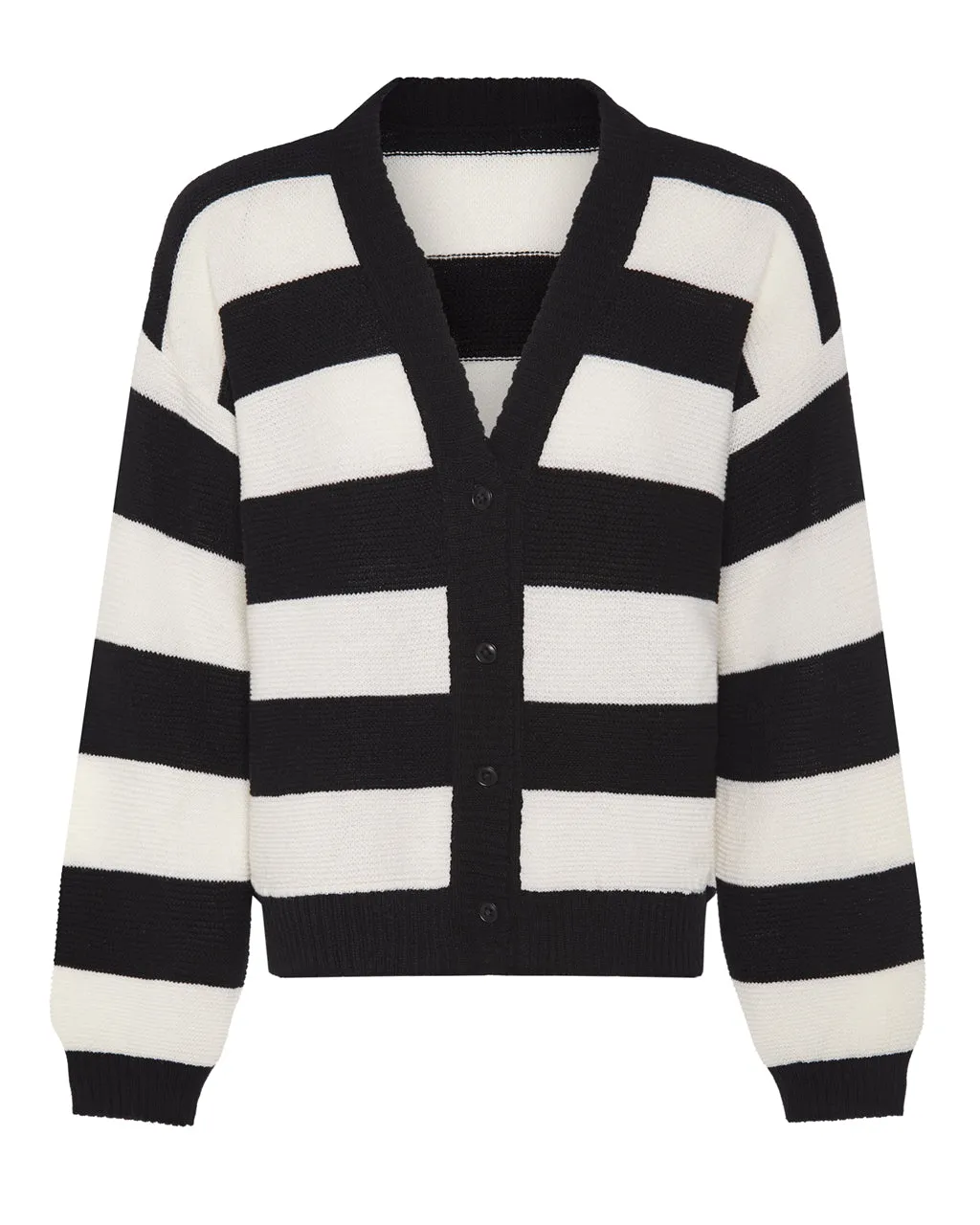 Striped Dropped Shoulder Cardigan Black & White